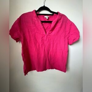 Lucky Brand Pink Cotton Gauze Short Sleeve Top Size Small Petite (S/P)